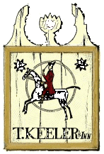 T.Keeler's Inn Sign, depicts a red-coated man astride a black-dappled white horse
